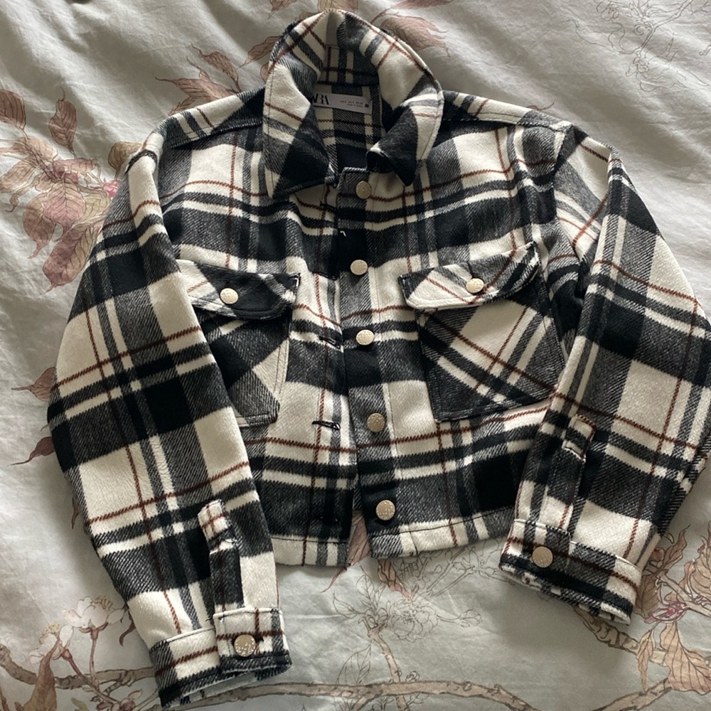 Zara plaid jacket with chain on back size small